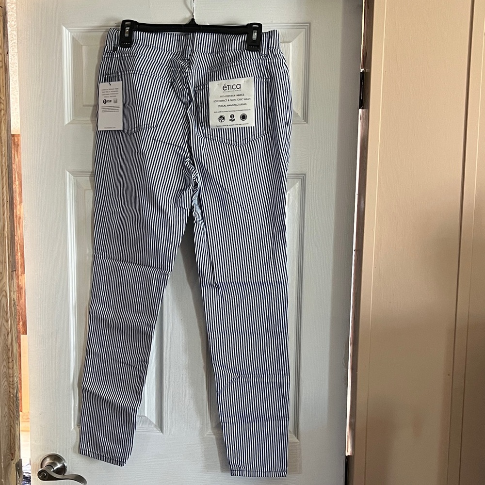 Etica Eco-Friendly Navy and White Striped Pants